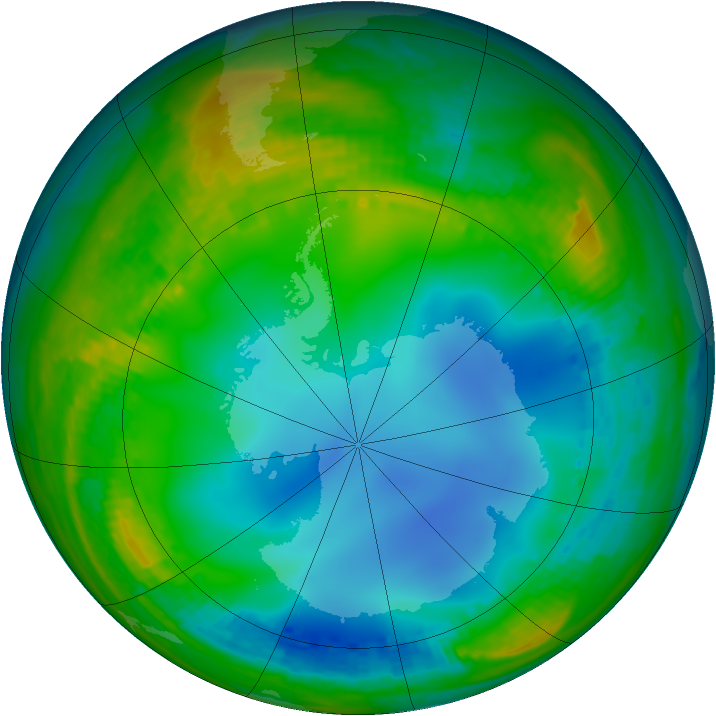 Antarctic ozone map for 10 July 2001